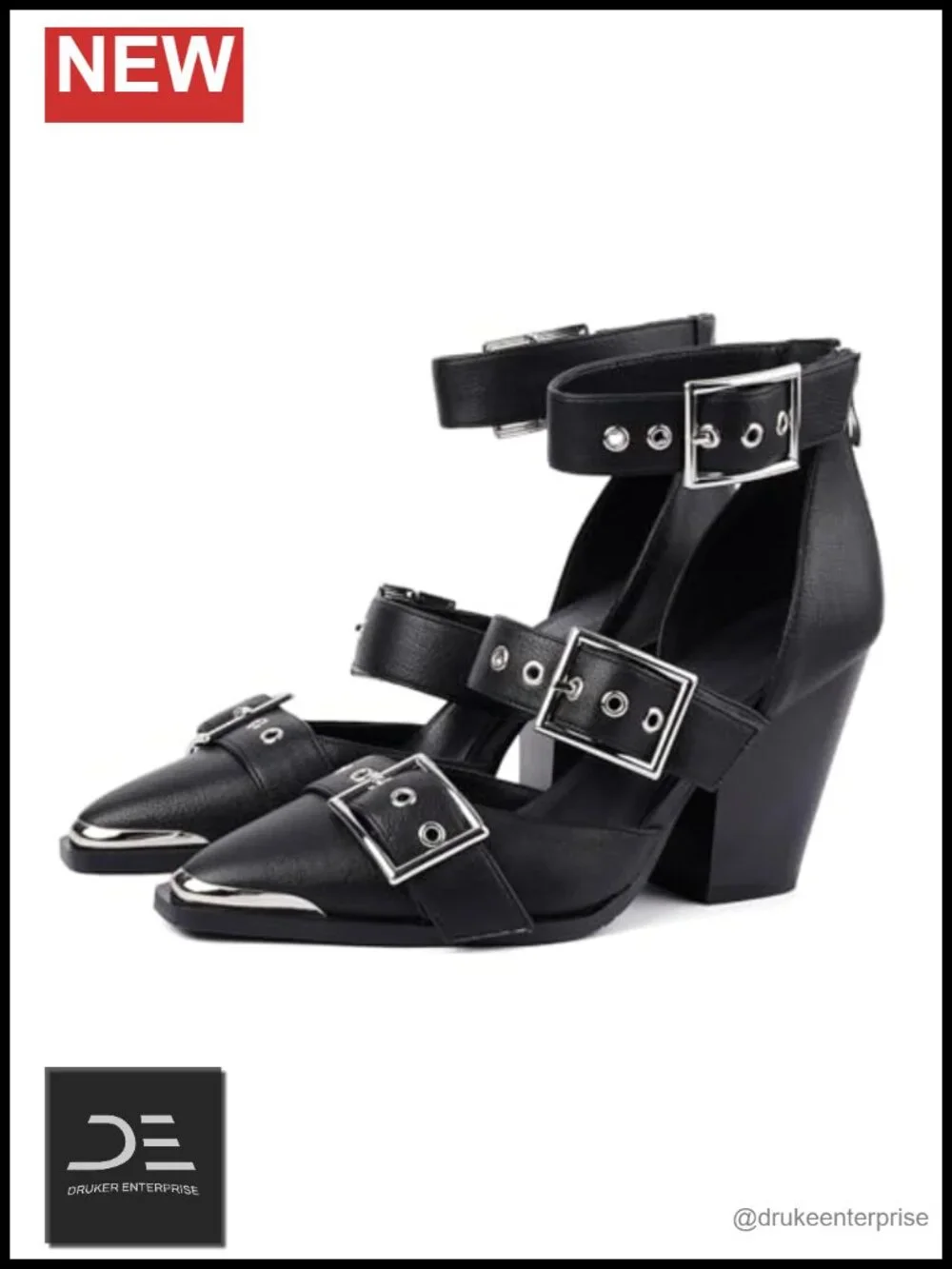 Western Heels Women Wedge Sandals 3.34 in Block Heel Pointed Toe Faux Leather